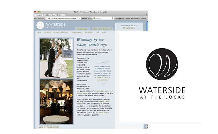 Waterside at the Locks — A change in management spurred the need for a new brand identity for a storied Seattle wedding and event venue. I created a brand identity that at once extremely accessible and refined. (Identity system design and application.)